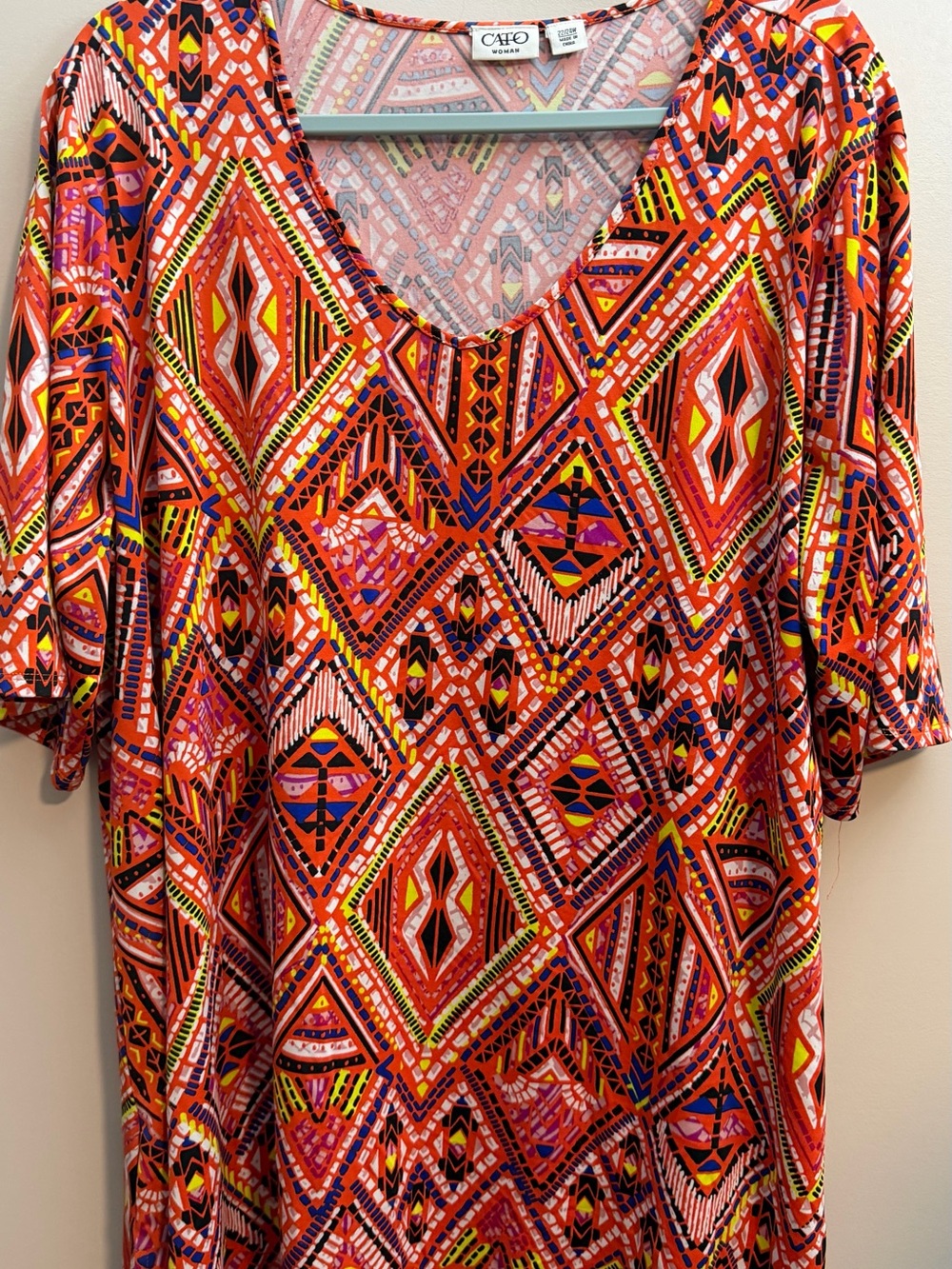 Cato Orange Geometric V-Neck Tunic Top